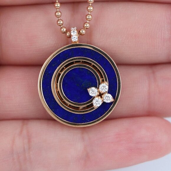 25782 Roberto Coin Love In Verona 18K Rose Gold Diamond Lapis Pendant - Picture 4 of 7